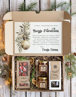 Prezenty oferta dla Firm słodkie zestawy  Oryginalne prezenty świąteczne dla pracowników prezenty bożonarodzeniowe z logo zestawy prezentów świątecznych z miodem i herbatą, prezent na święta0