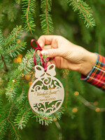 Prezenty oferta dla Firm drobne prezenty dla firm Prezenty firmowe na święta drewniane zawieszki na choinkę    Drewniana Bombka z logo firmy1