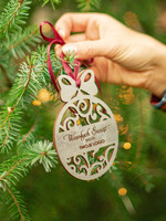 Prezenty oferta dla Firm drobne prezenty dla firm Prezenty firmowe na święta drewniane zawieszki na choinkę    Drewniana Bombka z logo firmy2