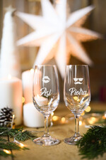 Prezenty indywidualne  zestawy do grzańca, piwa, szampana  pomysł na prezent pod choinkę dla Przyjaciół grawerowane kieliszki brokatowa butelka1