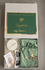 Prezenty dla świadków boxy prezentowy dla Świadkowej, prośba o świadkowanie  prezent dla druhny, pomysł na prezent dla świadkowej, Box prezentowy dla świadkowej, szlafrok w kolorze miętowym, zestaw prezentowy dla druhny8