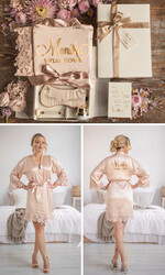 Prezenty dla świadków boxy prezentowy dla Świadkowej, prośba o świadkowanie  box prezentowy dla druhny satynowa podomka z koronką elegancki w pięknym beżowym kolorze 4