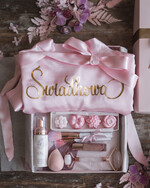 Prezenty dla świadków boxy prezentowe dla Świadkowej, prośba o świadkowanie  Szlafrok dla Świadkowej ze złotym Napisem - Prośba o Świadkowanie Box prezentowy 1