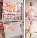 Prezenty dla świadków boxy prezentowy dla Świadkowej, prośba o świadkowanie  czy zostaniesz moją świadkową pomysł na prezent dla świadkowej, Box prezentowy dla świadkowej z różowym szlafrokiem, prezent dla świadkowej lub druhny0