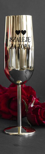 Walentynki prezent na walentynki dla Niej  złoty kieliszek do szampana z naklejką szaleje za Tobą, upominek dla żony na walentynki, walentynkowy prezent dla dziewczyny1
