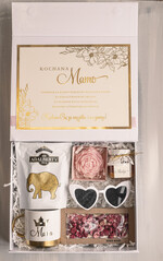 Prezenty dla Mamy zestawy w welurowych i ozdobnych pudełkach  elegancki prezent na dzień mamy, box prezentowy dla mamy z kubkiem, pomysł na prezent z okazji dnia Mamy, kubek z napisem Mama0