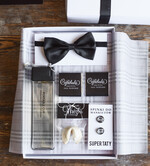 Prezenty dla Taty dzien ojca zestawy dla Taty pomysł na prezent dla Taty na urodziny spinki do mankietu SUPER TATA, satynowa mucha 1