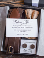 Zaproszenia dla Rodziców  Tato czy poprowadzisz mnie do ołtarza   elegancki zestaw szelki, mucha i spinki do mankietu, Tato czy poprowadzisz mnie do ołtarza ?2