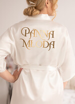 Szlafroki Ślubne z Napisami Szlafrok Ślubny dla Panny Młodej     Satynowy szlafrok złote napisy PANNA MŁODA 0