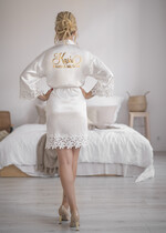 Szlafroki Ślubne z Napisami Szlafrok Ślubny dla Panny Młodej piękny satynowy szlafrok z koronka z gipiury, szlafrok dla Panny Młodej 0