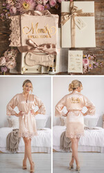 Prezenty dla świadków podziękowania dla świadkowej Ślubne podziękowanie za świadkowanie pomysł na prezent dla świadkowej lub druhny elegancki beżowy szlafrok z koronką 0