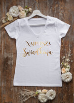 wieczór Panieński Koszulka T-Shirt z Napisem  Koszulka Z Napisem Najlepsza Świadkowa  Na Wieczór Panieński T-Shirt Złoty Napis 0