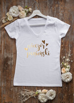 wieczór Panieński Koszulka T-Shirt z Napisem  Bawełniana Koszulka Z Napisem Na Wieczór Panieński T-Shirt Złoty Napis 0