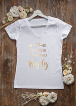 wieczór Panieński Koszulka T-Shirt z Napisem  Personalizowana  Koszulka Z Napisem Na Wieczór Panieński T-Shirt Złoty Napis Imię Panny Młodej0