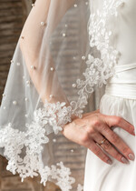 Panna Młoda  Welony welon Slubny wykończony perełkami koronką, Welon ślubny dla panny młodej koronka i perły 3