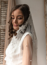Panna Młoda  Welony welon Slubny wykończony perełkami koronką, Welon ślubny dla panny młodej koronka i perły 4