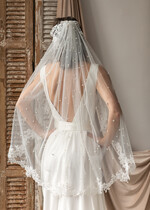 Panna Młoda  Welony welon Slubny wykończony perełkami koronką, Welon ślubny dla panny młodej koronka i perły 7