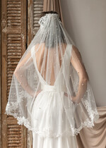 Panna Młoda  Welony welon Slubny wykończony perełkami koronką, Welon ślubny dla panny młodej koronka i perły 8