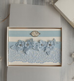 Panna Młoda  podwiązki ślubne delikatna podwiązka ślubna niebieska koronkowa podwiązka z inicjałami Pary Młodej, dwie podwiązki ślubne, podwiązka dla Panny Młodej z niebieskiej koronki 2