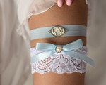 Panna Młoda  podwiązki ślubne Komplet dwóch podwiązek ślubnych, koronkowa podwiązka dla Panny Młodej, coś niebieskiego personalizowana podwiązka ślubna, niebieska koronkowa podwiązka ślubna3