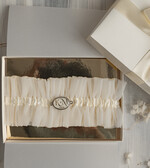 Panna Młoda  podwiązki ślubne podwiązka ślubna tiulowa z inicjałami Pary Młodej, personalizowana podwiązka dla Panny Młodej, podwiązka z tiulu z inicjałami 2