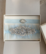 Panna Młoda  podwiązki ślubne tiulowa podwiązka ślubnatiulowa podwiązka ślubna zdobiona kryształami, błękitna podwiązka ślubna z inicjałami, niebieska podwiązka dla Panny Młodej 1