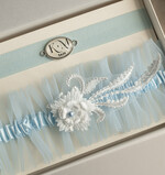 Panna Młoda  podwiązki ślubne niebieska podwiązka dla Panny Młodej, podwiązka ślubna z inicjałami, błękitna podwiązka ślubna, elegancka i subtelna podwiązka dla Panny Młodej 2