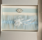 Panna Młoda  podwiązki ślubne niebieska podwiązka dla Panny Młodej, podwiązka ślubna z inicjałami, błękitna podwiązka ślubna, elegancka i subtelna podwiązka dla Panny Młodej 0