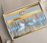 Prezenty dla Panny Młodej  podwiązki ślubne  Prezent dla Panny Młodej od Świadkowej niezapominajki zestaw prezentowy na panieński, cos niebieskiego podwiązka ślubna3