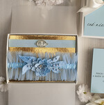 Prezenty dla Panny Młodej  podwiązki ślubne  Prezent dla Panny Młodej od Świadkowej, zestaw prezentowy na panieński, cos niebieskiego podwiązka ślubna1