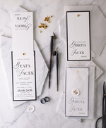 Zaproszenia ślubne Proste i Nowoczesne  czarno białe zaproszenia ślubne, minimalistyczne zaproszenia na ślub i wesele, monochromatyczne podłużne zproszenie1