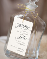 Zawieszki na butelki Nowoczesne prosta forma  nowoczesne zawieszki ślubne, rustykalne zawieszki na alkohol z dowolną treścią, ozdobna zawieszka na wódkę weselną, etykieta na butelki1