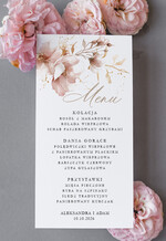 Menu Nowoczesne prosta forma  kwiatowe menu na stoły weselne, karta dań na wesele, proste menu weselne w kolorze ecru, karta dań weselnych, menu weselne, plan podawania posiłków na weselu0