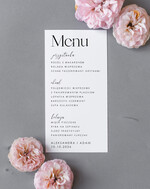 Menu Nowoczesne prosta forma  eleganckie menu na stoły weselne, karta dań na wesele, proste menu weselne w kolorze ecru, karta dań weselnych, menu weselne, plan podawania posiłków na weselu0