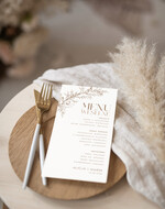 Menu Nowoczesne prosta forma  karta dań na wesele, proste menu weselne w kolorze ecru, karta dań weselnych, menu weselne, plan podawania posiłków, menu dopasowane do zaproszeń2