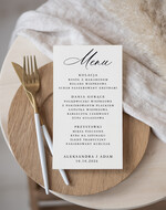 Menu Nowoczesne prosta forma  eleganckie menu na stoły weselne, karta dań na wesele, proste menu weselne w kolorze ecru, karta dań weselnych, menu weselne, plan podawania posiłków1