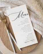 Menu Nowoczesne prosta forma  proste menu weselne w kolorze ecru, karta dań weselnych, menu weselne, plan podawania posiłków, menu dopasowane do zaproszeń1
