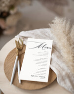 Menu Nowoczesne prosta forma  proste menu weselne w kolorze ecru, karta dań weselnych, menu weselne, plan podawania posiłków, menu dopasowane do zaproszeń2