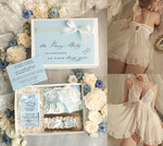 Prezenty dla Panny Młodej  zestawy z koszulką na noc poślubną Prezent na wieczór Panieński - komplet na noc poslubną box prezentowy z podwiązką i bransoletką coś niebieskiego 0