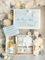 Prezenty dla Panny Młodej  zestawy z koszulką na noc poślubną Prezent na wieczór Panieński - komplet na noc poslubną box prezentowy z podwiązką coś niebieskiego 0