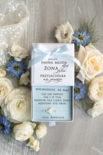 Prezenty dla Panny Młodej  zestawy z koszulką na noc poślubną Prezent na wieczór Panieński - komplet na noc poslubną box prezentowy z podwiązką i bransoletką coś niebieskiego 7