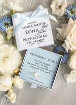 Prezenty dla Panny Młodej  zestawy z koszulką na noc poślubną Prezent na wieczór Panieński -  bransoletka z serduszkiem z masy perłowej coś niebieskiego z dedykacją0