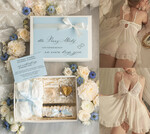 Prezenty dla Panny Młodej  zestawy z koszulką na noc poślubną Prezent na wieczór Panieński - komplet na noc poslubną box prezentowy z podwiązką coś niebieskiego 0