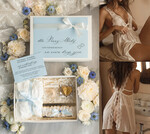 Prezenty dla Panny Młodej  zestawy z koszulką na noc poślubną Prezent na wieczór Panieński - komplet na noc poslubną box prezentowy z podwiązką coś niebieskiego 0