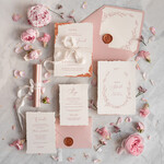 Zaproszenia ślubne Wydzierane Brzegi Zaproszenia ślubne z miedzianym zdobieniem, delikatne zaproszenia na ślub z miedzią, zaproszenie glamour z jedwabną wstążką0