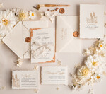 Zaproszenia ślubne Wydzierane Brzegi Zaproszenia ślubne miedziane rogi, delikatne zaproszenia na ślub z miedzią, zaproszenie glamour z jedwabną wstążką, zaproszenie ze szkicem miejsca wesela0