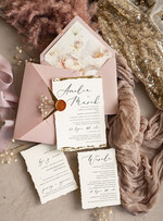 Zaproszenia ślubne Wydzierane Brzegi złocone darte zaproszenia ślubne, eleganckie wydzierane zaproszenia na ślub, złote zaproszenia slubne ze wstążką szyfonową3