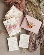 Zaproszenia ślubne Wydzierane Brzegi złocone darte zaproszenia ślubne, eleganckie wydzierane zaproszenia na ślub, złote zaproszenia slubne ze wstążką szyfonową10