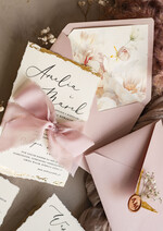 Zaproszenia ślubne Wydzierane Brzegi złocone darte zaproszenia ślubne, eleganckie wydzierane zaproszenia na ślub, złote zaproszenia slubne ze wstążką szyfonową12