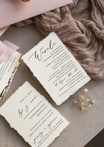 Zaproszenia ślubne Wydzierane Brzegi złocone darte zaproszenia ślubne, eleganckie wydzierane zaproszenia na ślub, złote zaproszenia slubne ze wstążką szyfonową7